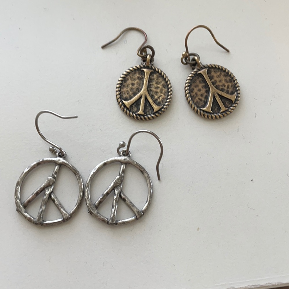 Fossil peace earrings